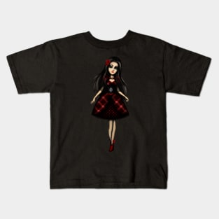 Girl with Red Roses Gothic Girl Kids T-Shirt